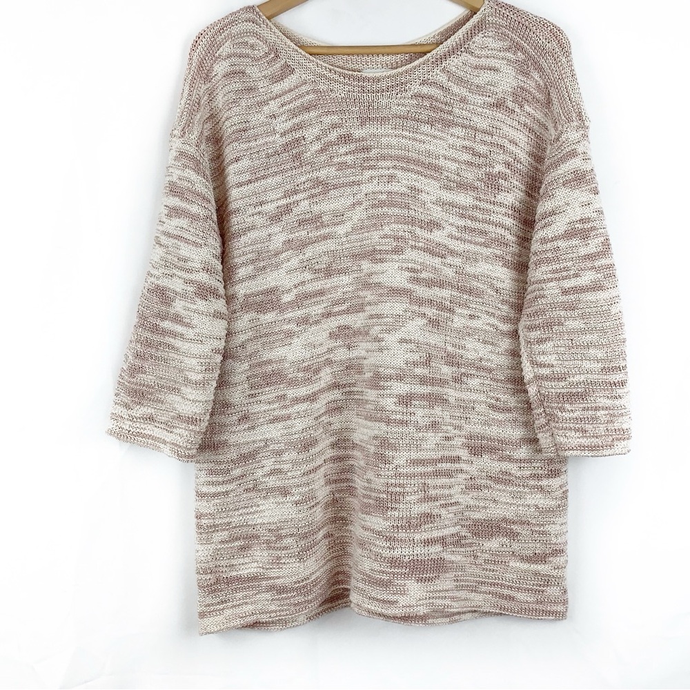 J. Jill Pure Jill Mixed Stitch Marled Knit Sweater Mauve Pink & Cream